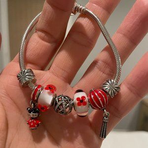 Pandora Moments Barrel Clasp Snake Chain Bracelet with 7 Charms